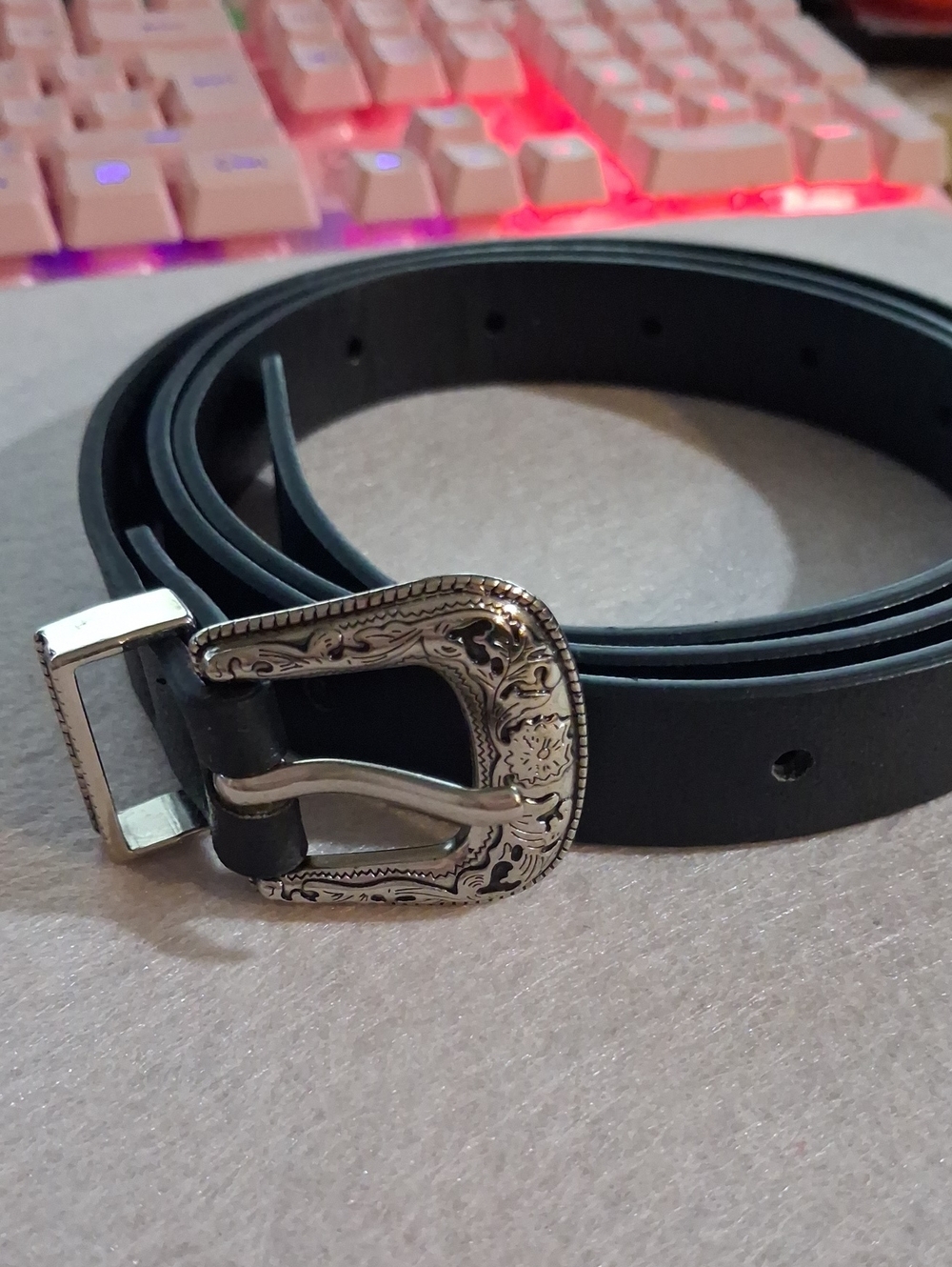 Matte Black Western Faux Leather Skinny Belt